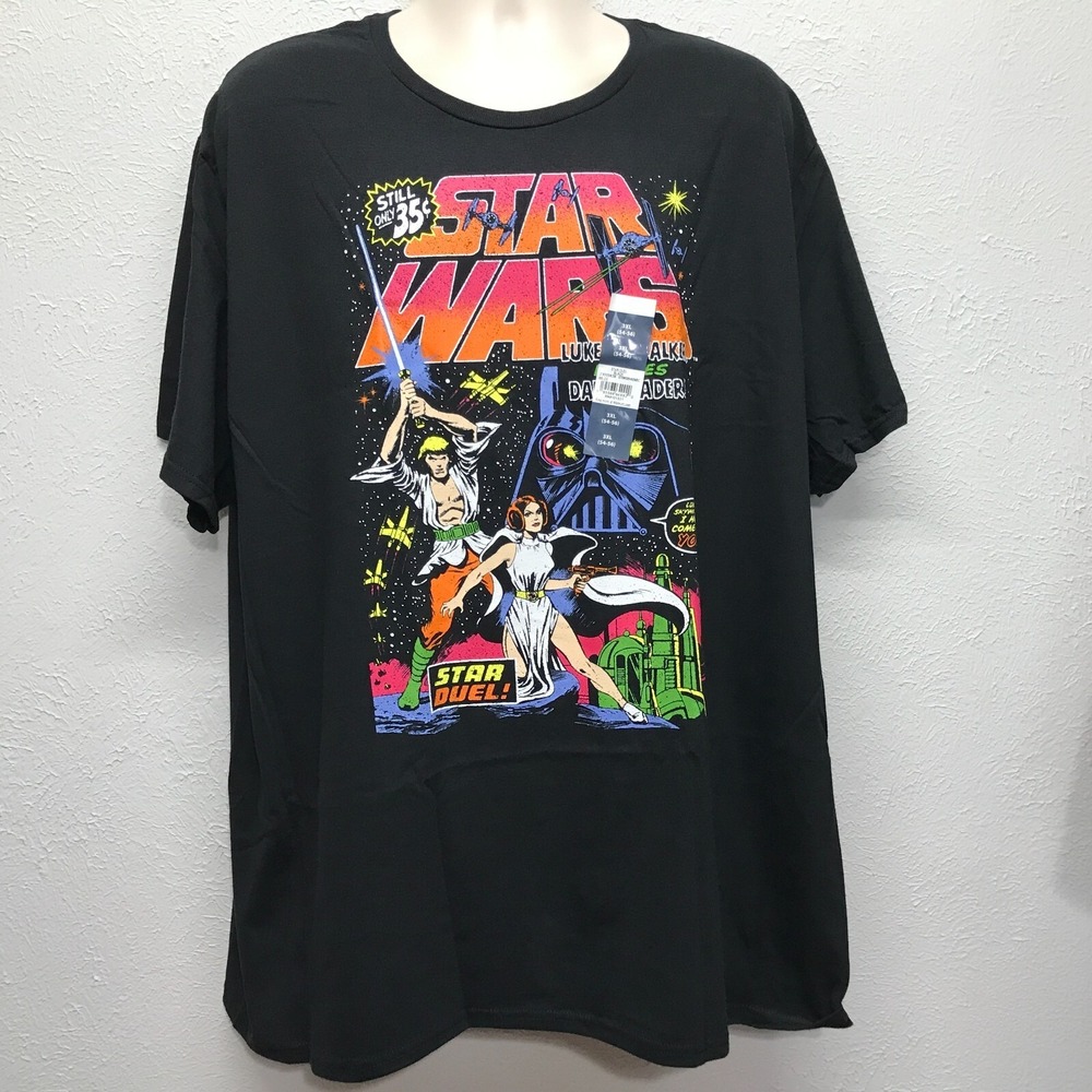 Star Wars Graphic T-Shirt Mens 3XL Black Star Duel Luke & Leia Comic Book Cover